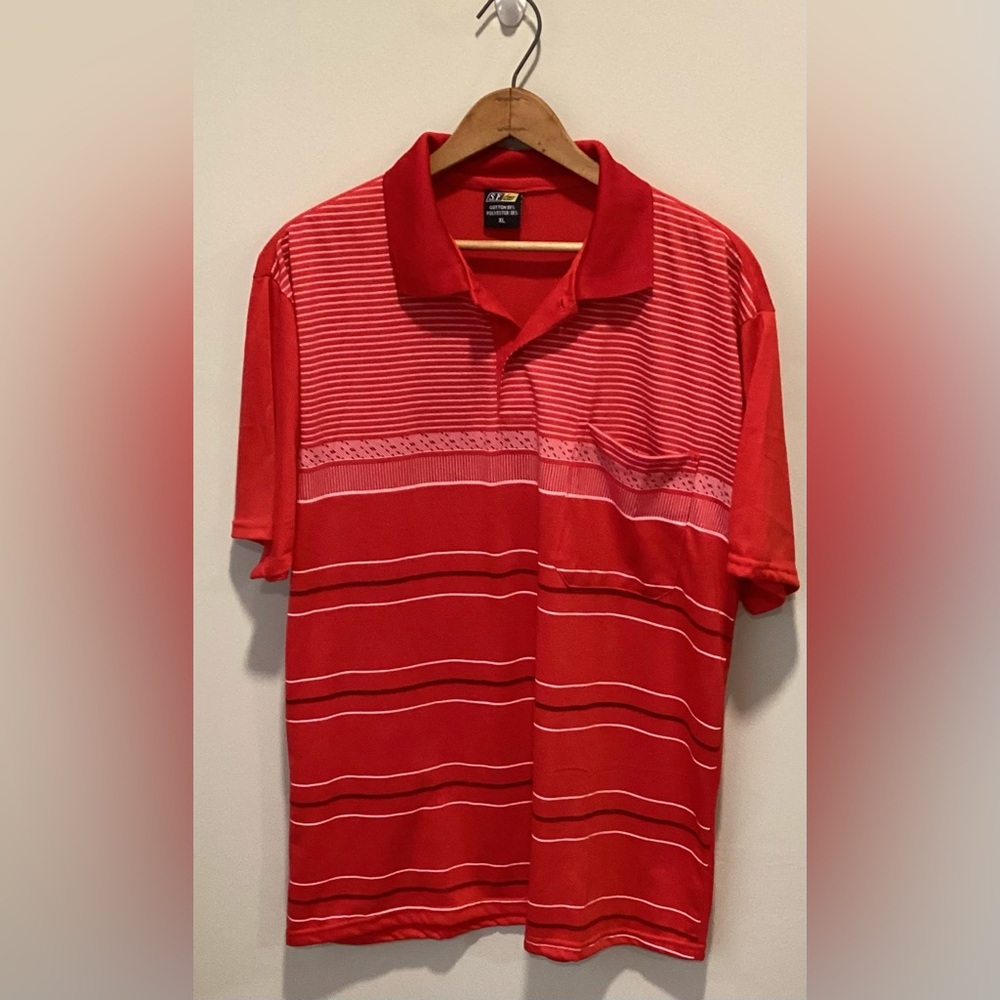 S. F. Deer Red Stripped Polo size xl